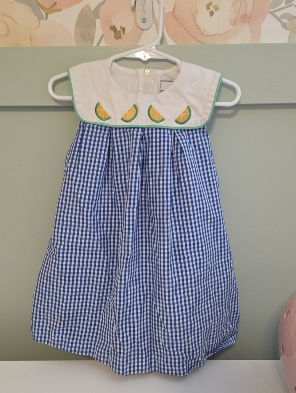 Classic Prep 3t smocked lemon citrus blue white plaid dress spring summer